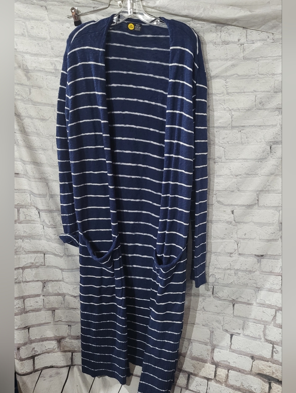 Life Is Good Navy Striped Long Open Cardigan